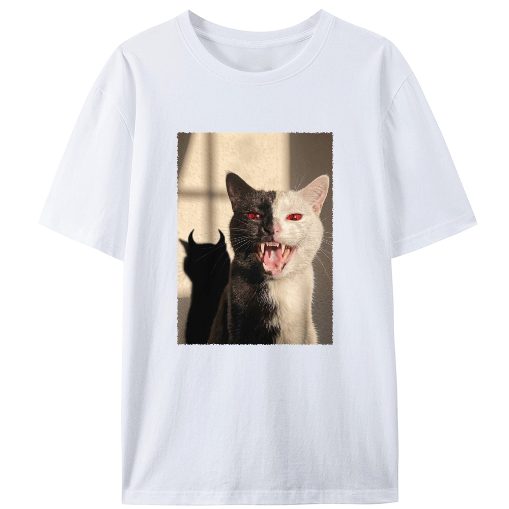 Two-Faced Cat Retro Designed for Women - Slim Fit Cotton Tee