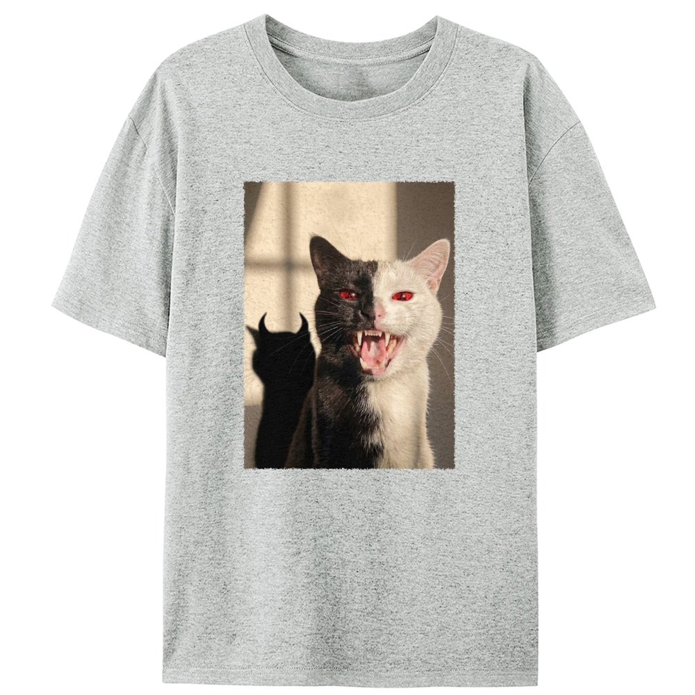Two-Faced Cat Retro Designed for Women - Slim Fit Cotton Tee