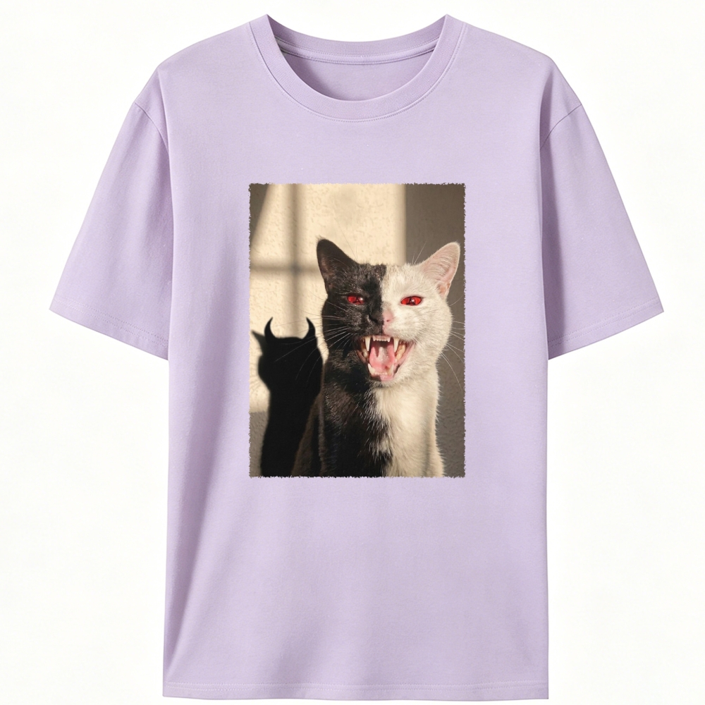 Two-Faced Cat Retro Designed for Women - Slim Fit Cotton Tee