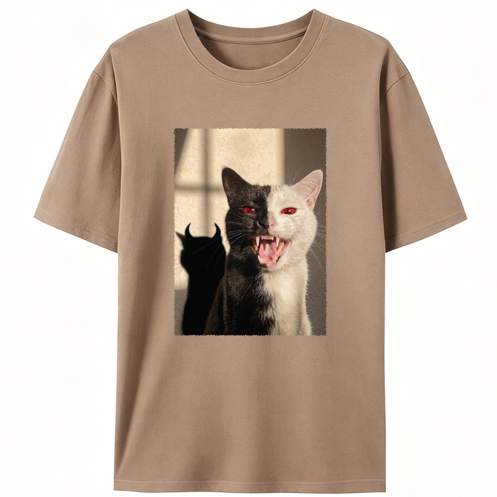 Two-Faced Cat Retro Designed for Women - Slim Fit Cotton Tee