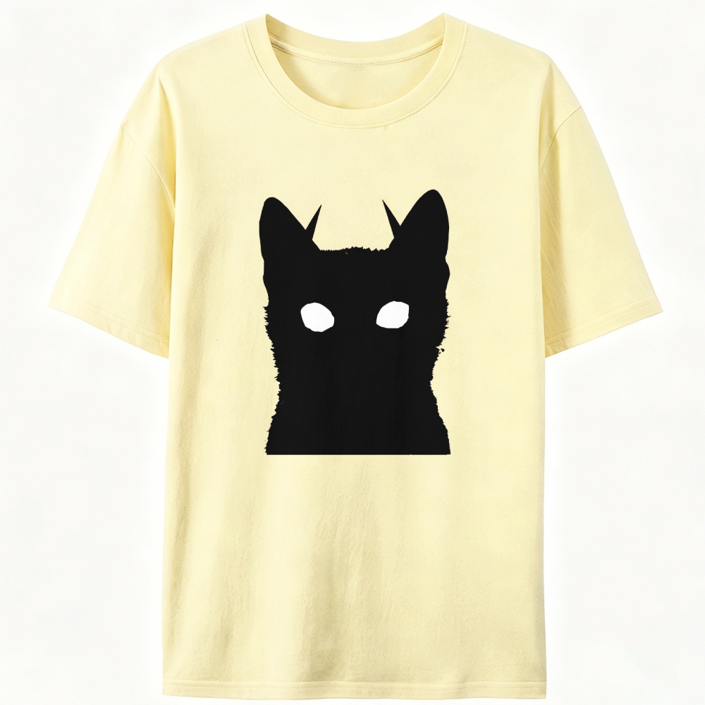 Black Cat Silhouette Retro Designed for Women - Slim Fit Cotton Tee