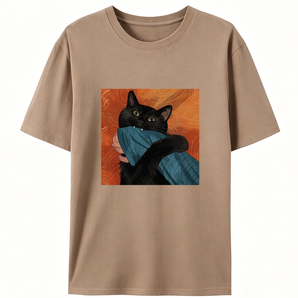 Blanket Biting Black Cat Retro Designed for Women - Slim Fit Cotton Tee