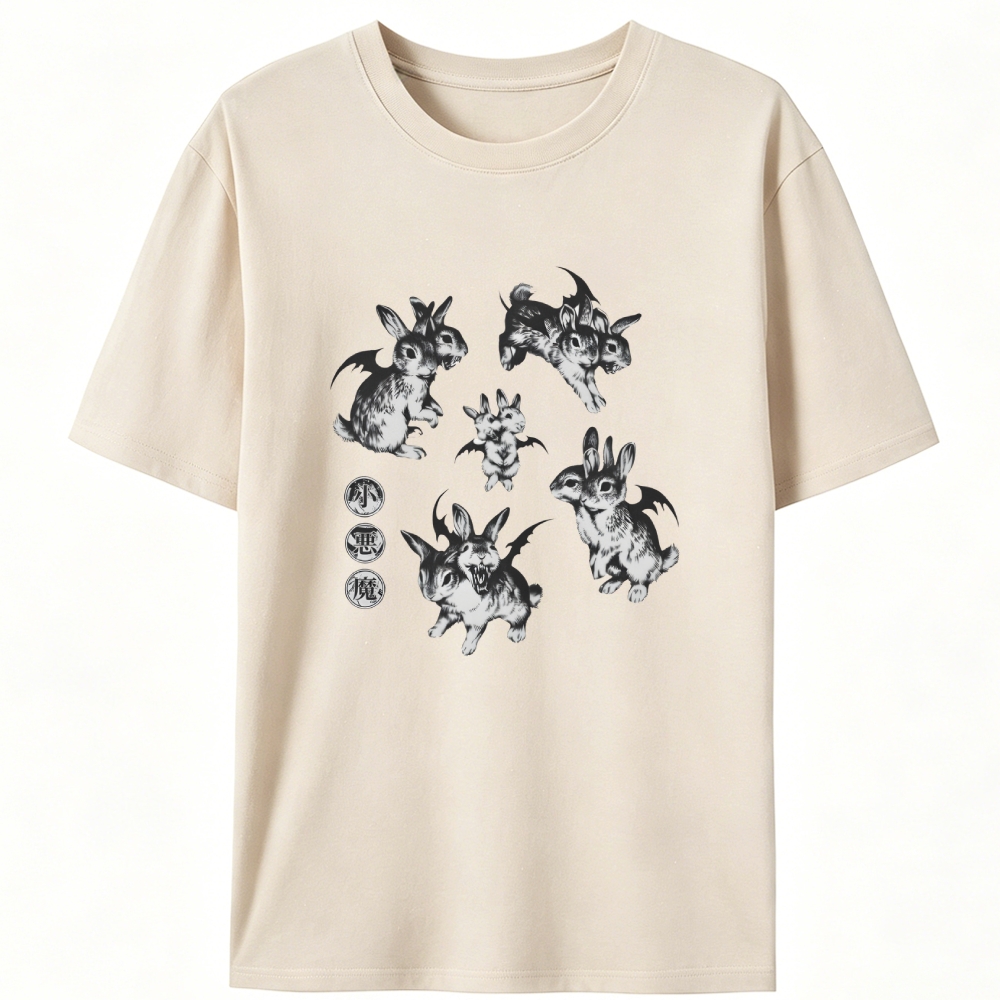 Two-Headed Rabbit Retro Designed for Women - Slim Fit Cotton Tee