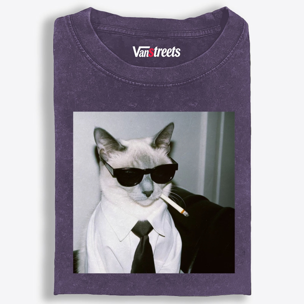 Smoking Boss Cat Retro Washed T-Shirt | 100% Cotton | Streetwear Essential