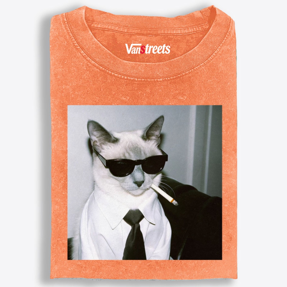 Smoking Boss Cat Retro Washed T-Shirt | 100% Cotton | Streetwear Essential