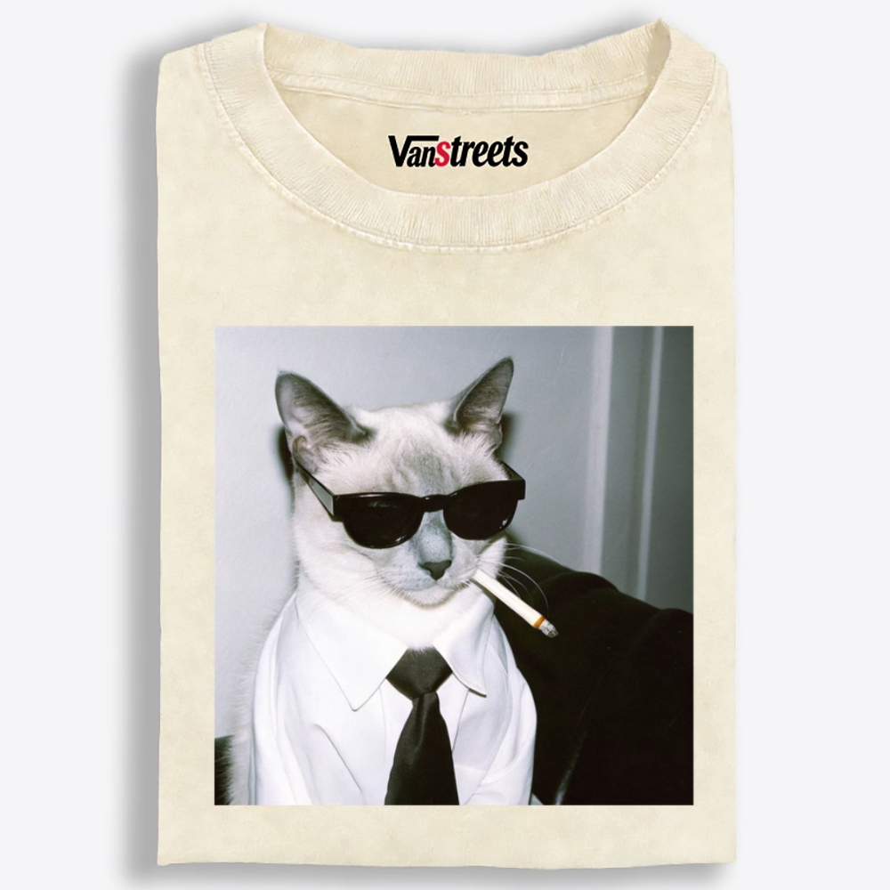 Smoking Boss Cat Retro Washed T-Shirt | 100% Cotton | Streetwear Essential