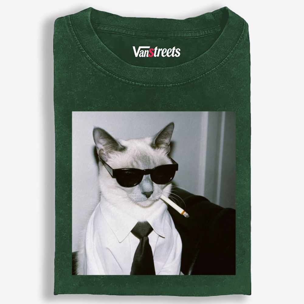 Smoking Boss Cat Retro Washed T-Shirt | 100% Cotton | Streetwear Essential