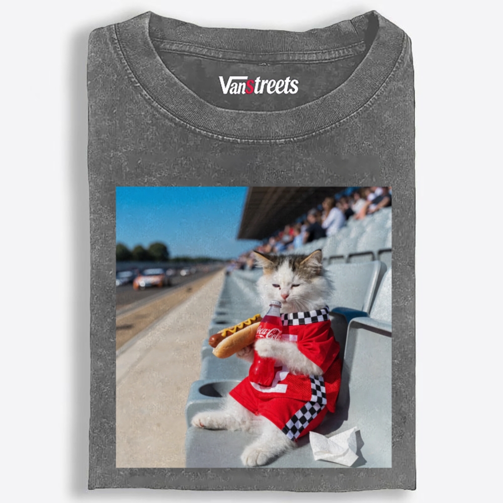 This Cat Watches F1 Retro Washed T-Shirt | 100% Cotton | Streetwear Essential