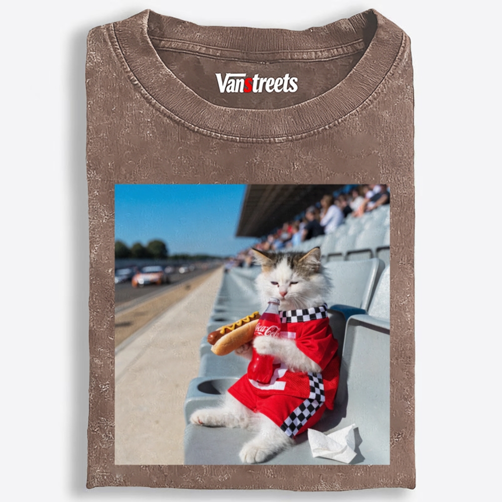 This Cat Watches F1 Retro Washed T-Shirt | 100% Cotton | Streetwear Essential