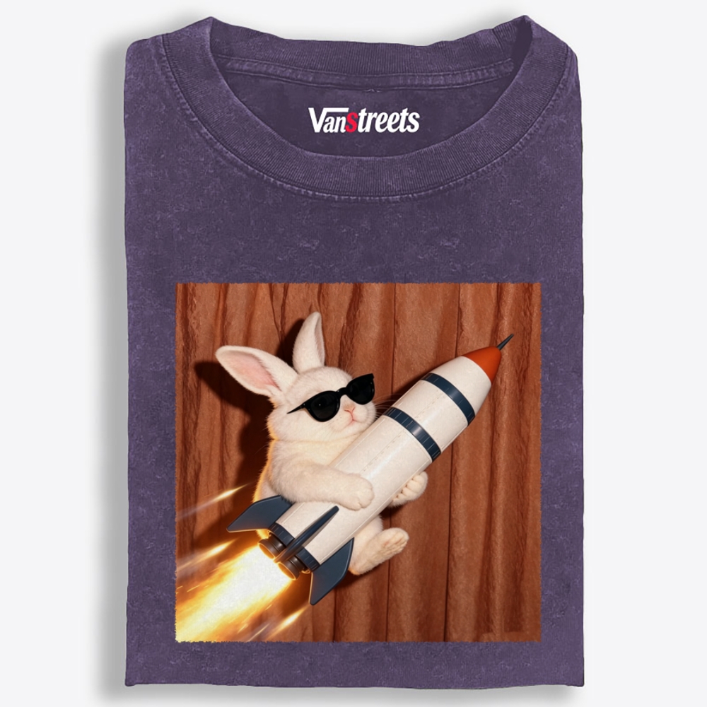 Blast Off Bunny Retro Washed T-Shirt | 100% Cotton | Streetwear Essential