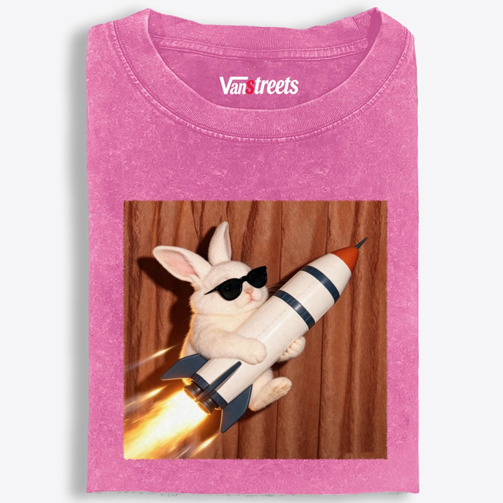 Blast Off Bunny Retro Washed T-Shirt | 100% Cotton | Streetwear Essential
