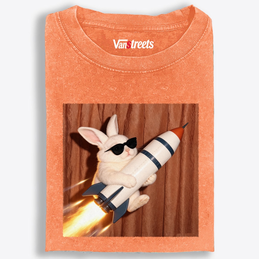 Blast Off Bunny Retro Washed T-Shirt | 100% Cotton | Streetwear Essential