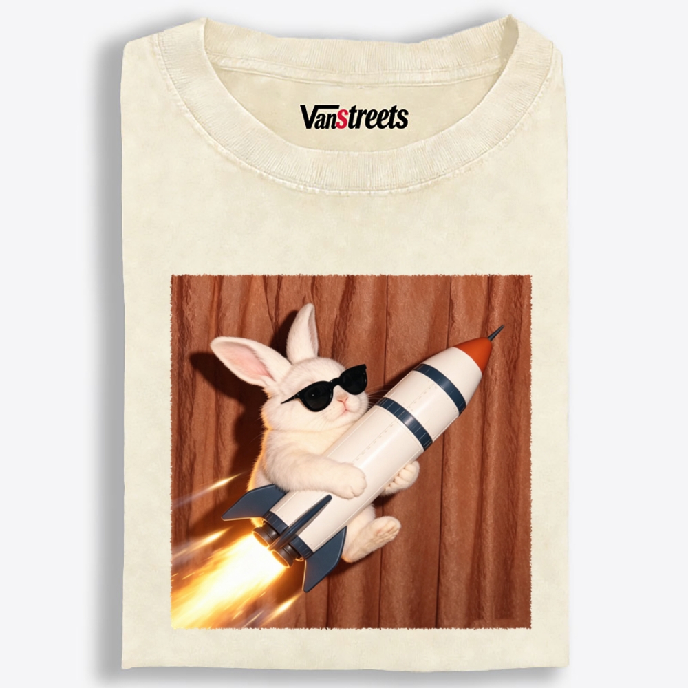 Blast Off Bunny Retro Washed T-Shirt | 100% Cotton | Streetwear Essential