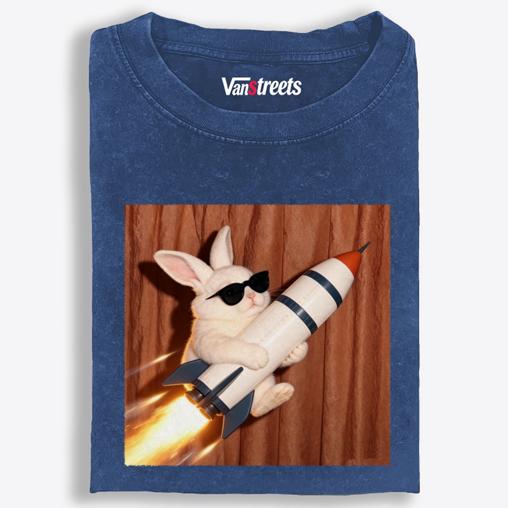 Blast Off Bunny Retro Washed T-Shirt | 100% Cotton | Streetwear Essential