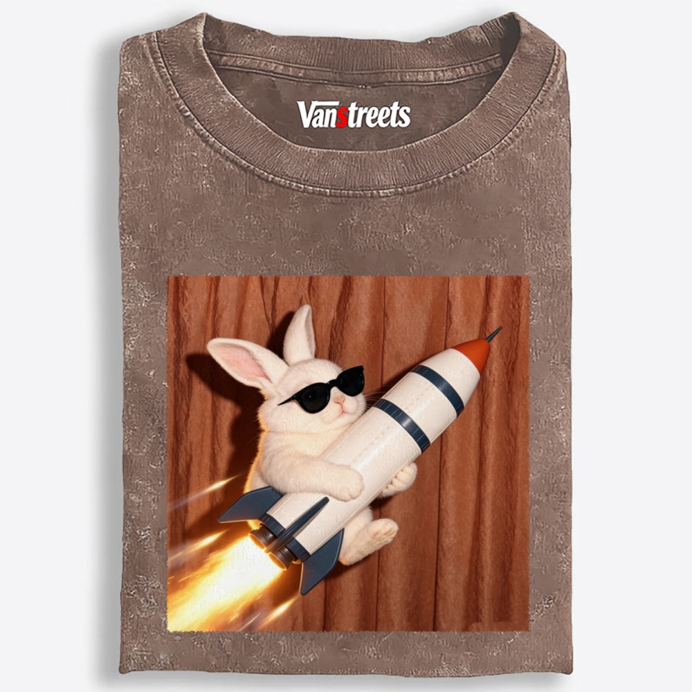 Blast Off Bunny Retro Washed T-Shirt | 100% Cotton | Streetwear Essential
