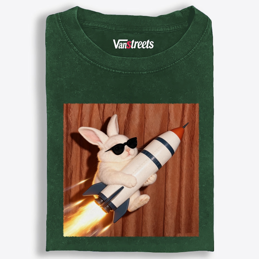 Blast Off Bunny Retro Washed T-Shirt | 100% Cotton | Streetwear Essential