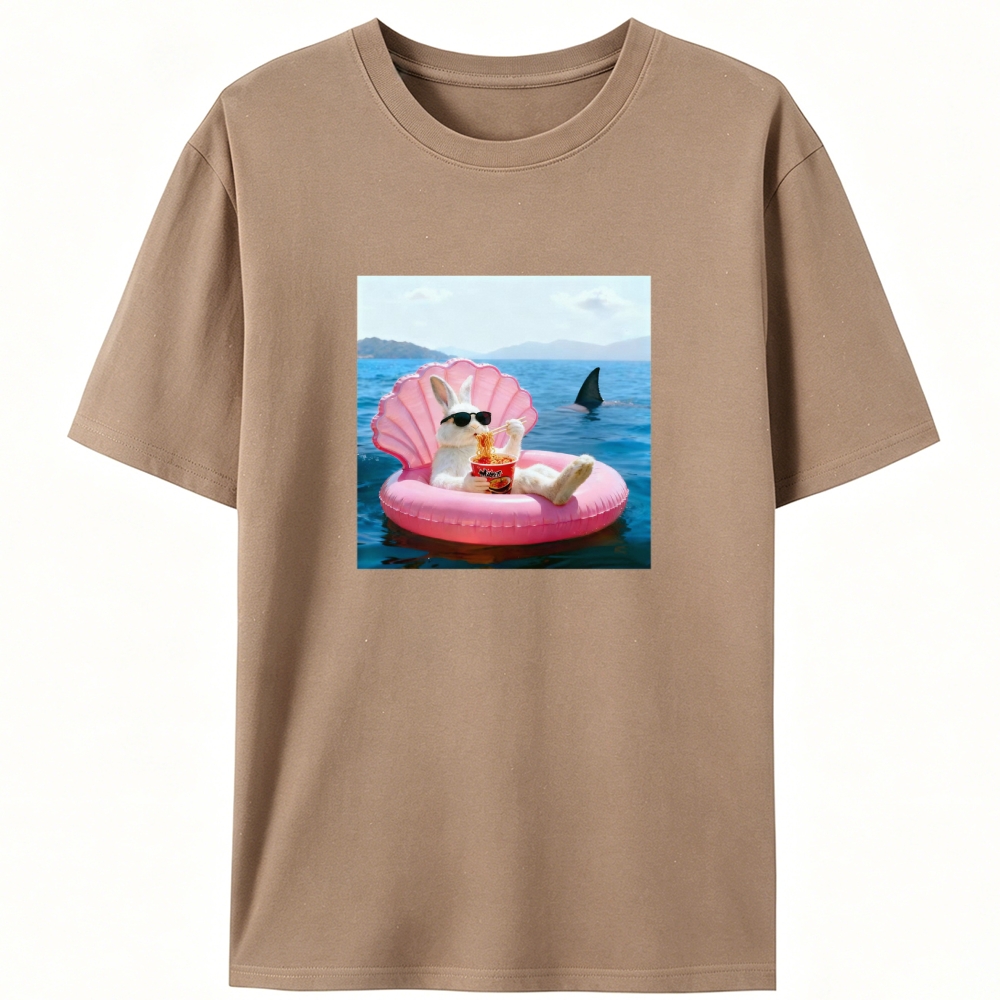 Bunny Eating Ramen With Shark Retro Designed for Women - Slim Fit Cotton Tee