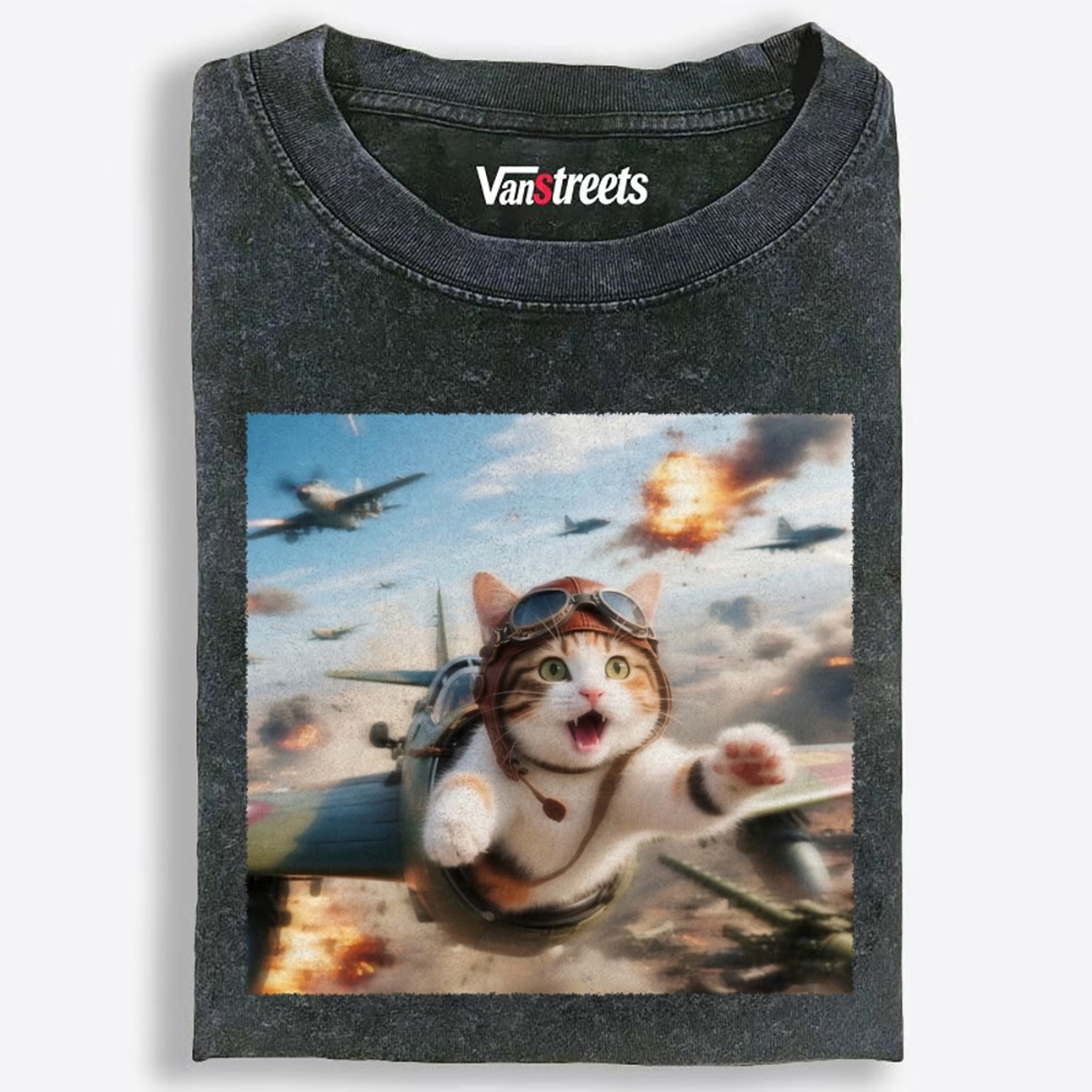 Dogfight Screaming Cat Retro Washed T-Shirt | 100% Cotton | Streetwear Essential