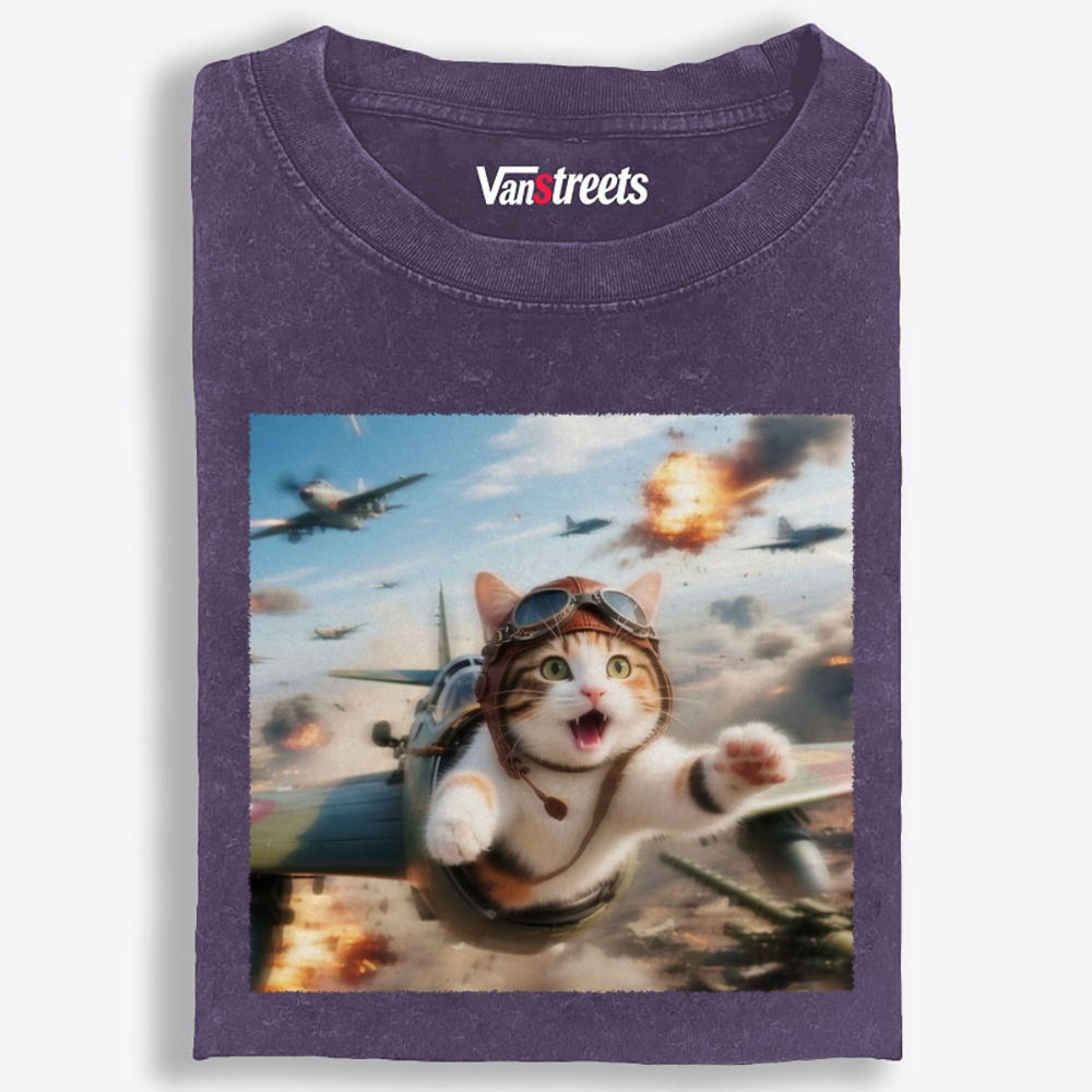 Dogfight Screaming Cat Retro Washed T-Shirt | 100% Cotton | Streetwear Essential