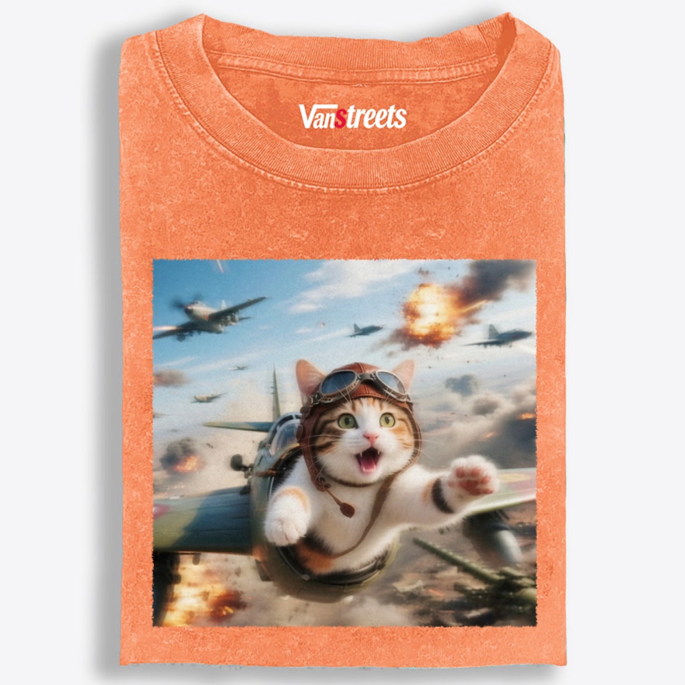 Dogfight Screaming Cat Retro Washed T-Shirt | 100% Cotton | Streetwear Essential