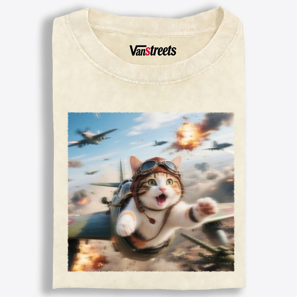 Dogfight Screaming Cat Retro Washed T-Shirt | 100% Cotton | Streetwear Essential