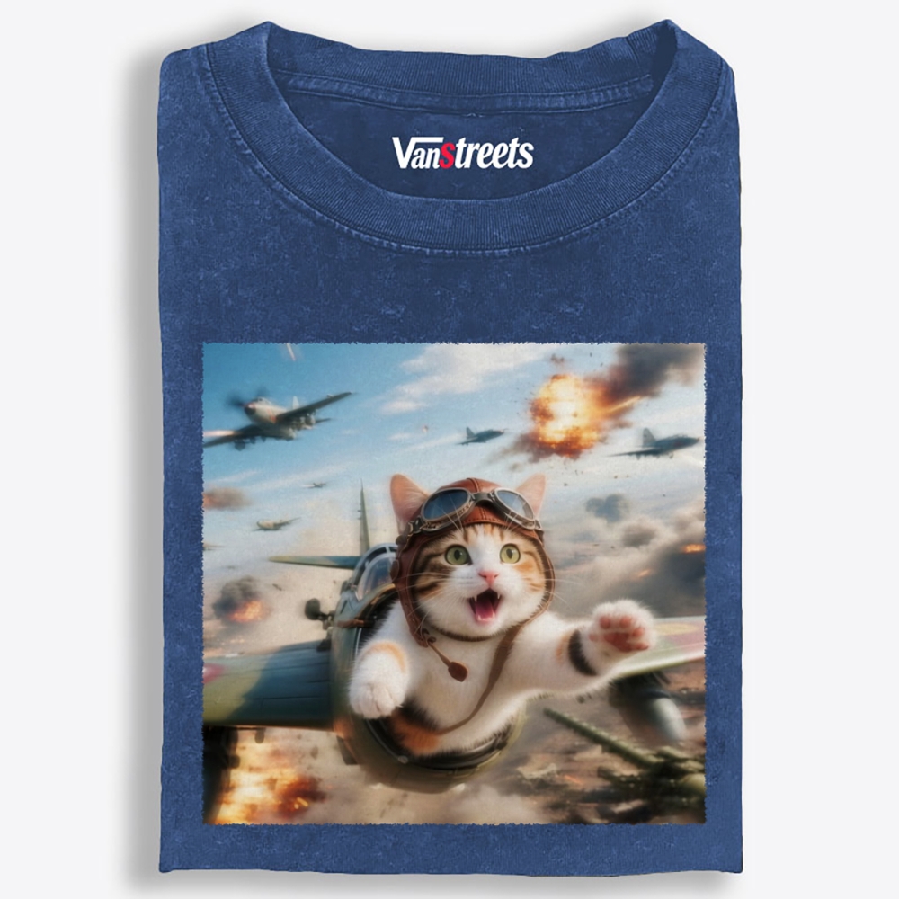 Dogfight Screaming Cat Retro Washed T-Shirt | 100% Cotton | Streetwear Essential