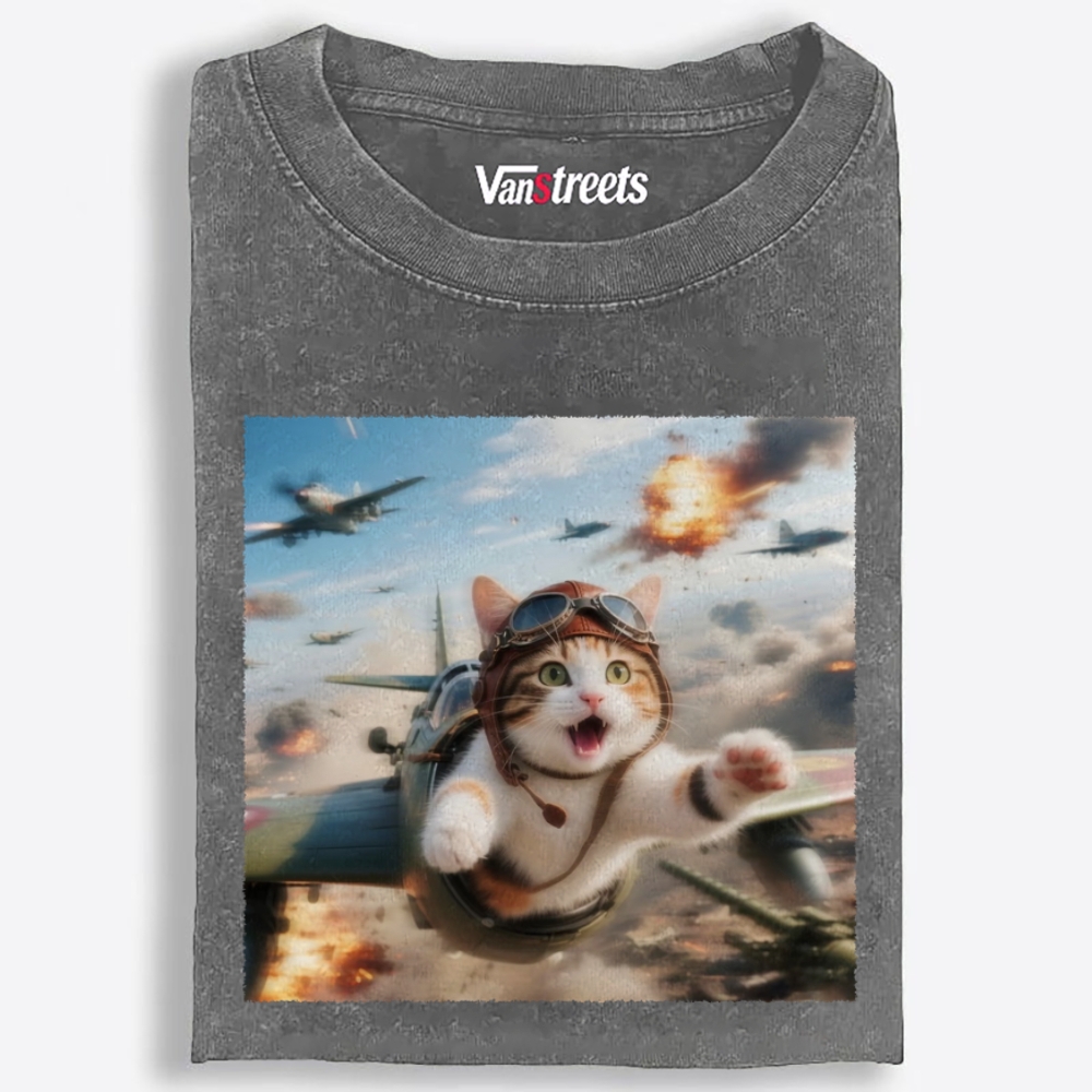 Dogfight Screaming Cat Retro Washed T-Shirt | 100% Cotton | Streetwear Essential