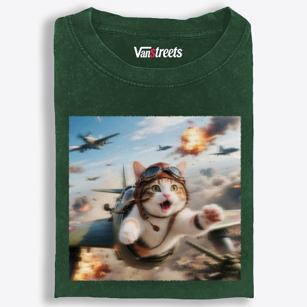 Dogfight Screaming Cat Retro Washed T-Shirt | 100% Cotton | Streetwear Essential