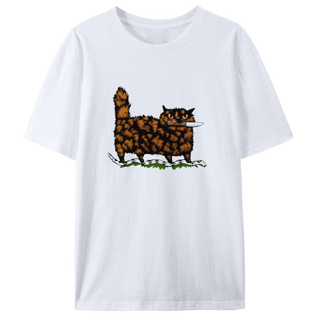 Tortoiseshell Cat With A Knife Retro Designed for Women - Slim Fit Cotton Tee