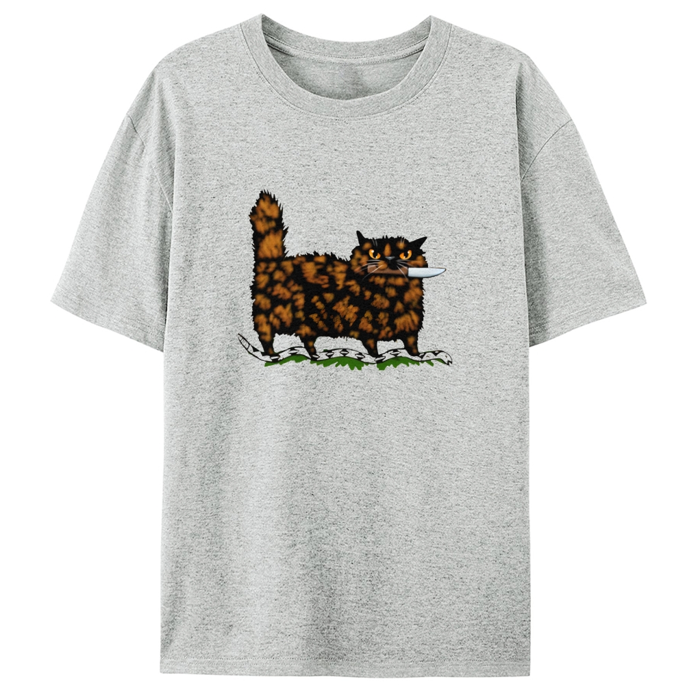 Tortoiseshell Cat With A Knife Retro Designed for Women - Slim Fit Cotton Tee