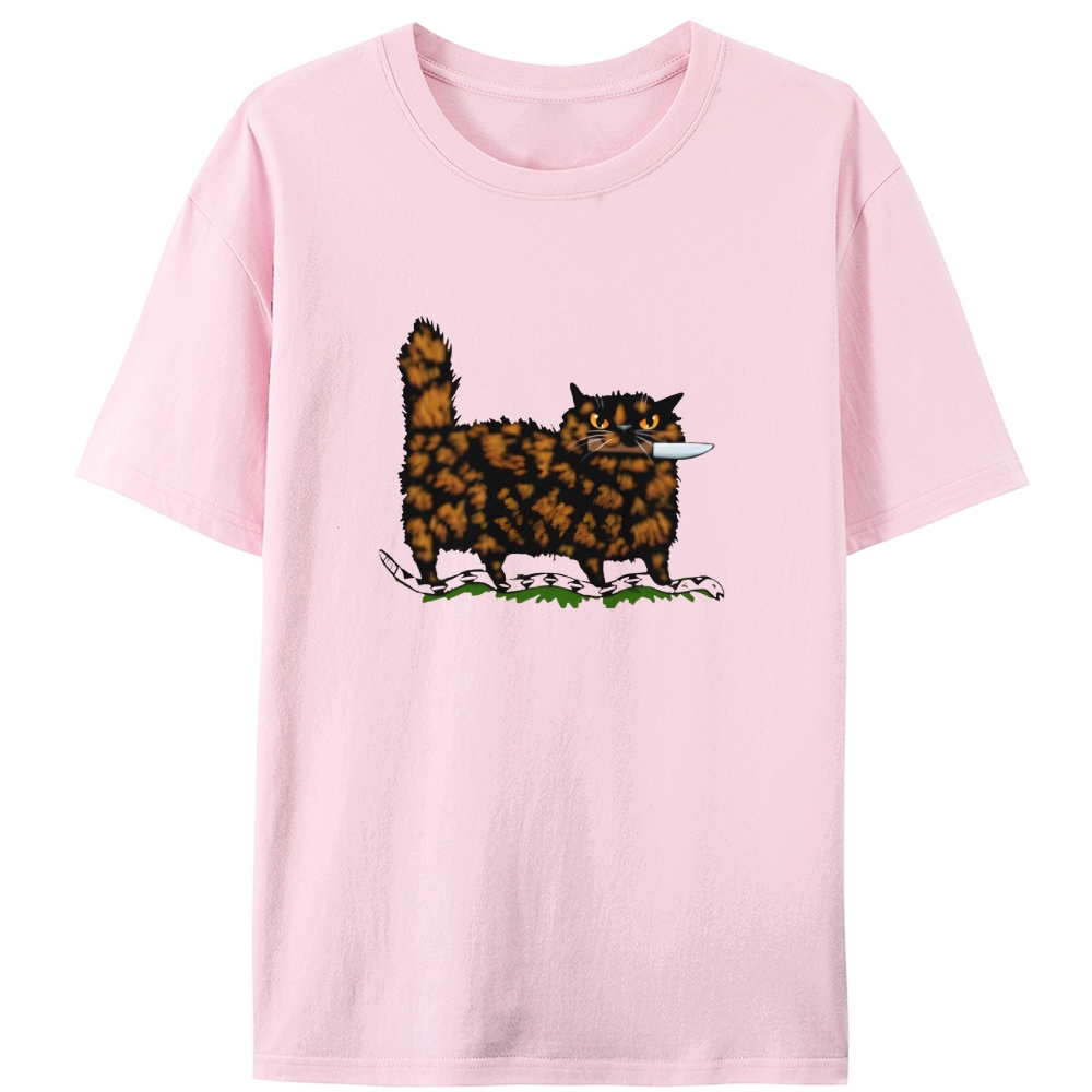 Tortoiseshell Cat With A Knife Retro Designed for Women - Slim Fit Cotton Tee