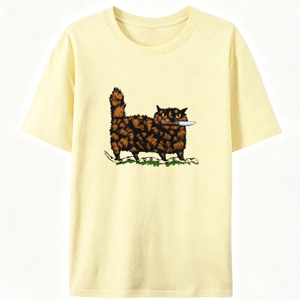 Tortoiseshell Cat With A Knife Retro Designed for Women - Slim Fit Cotton Tee