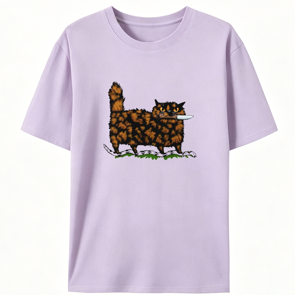 Tortoiseshell Cat With A Knife Retro Designed for Women - Slim Fit Cotton Tee