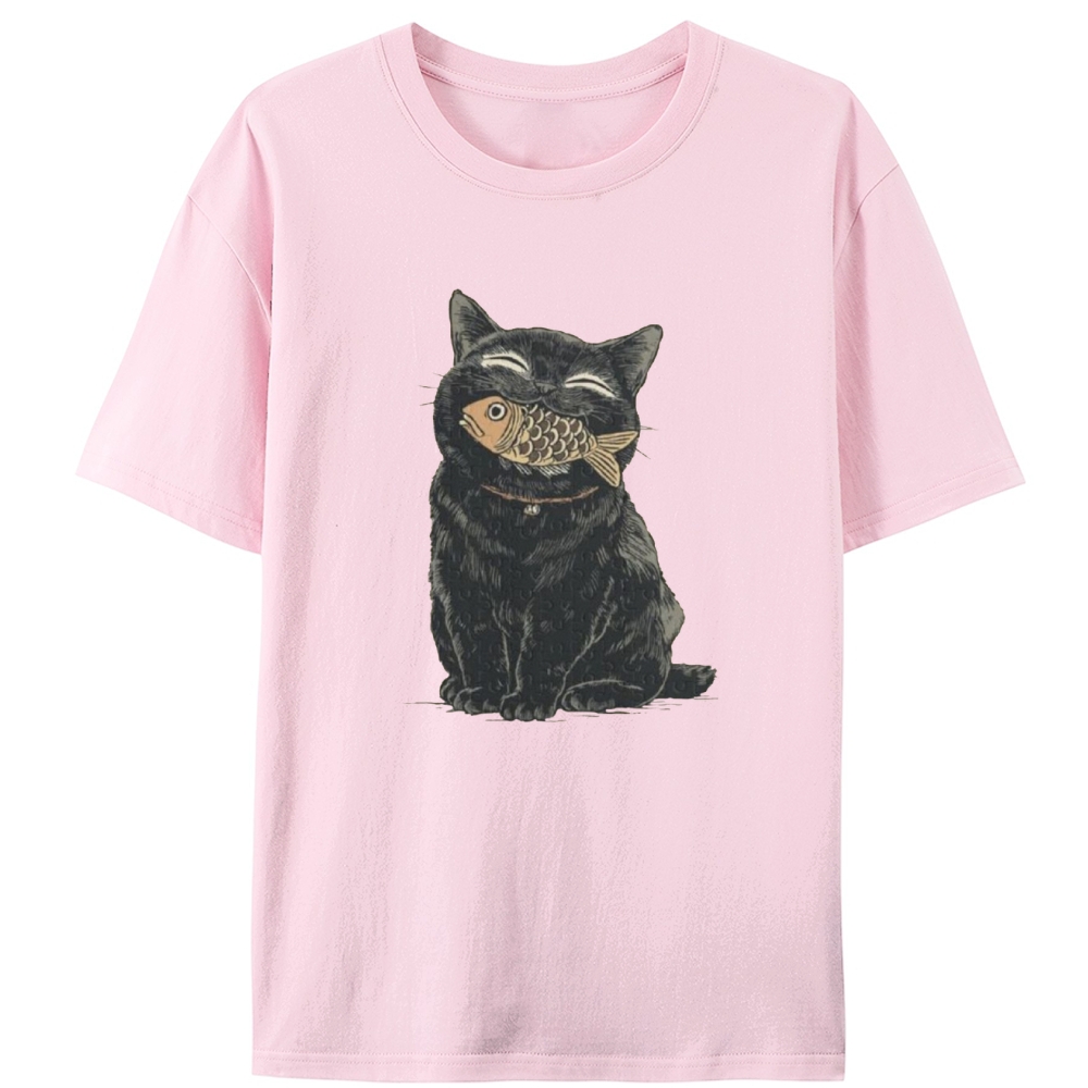 Fish Thief Black Cat Retro Designed for Women - Slim Fit Cotton Tee