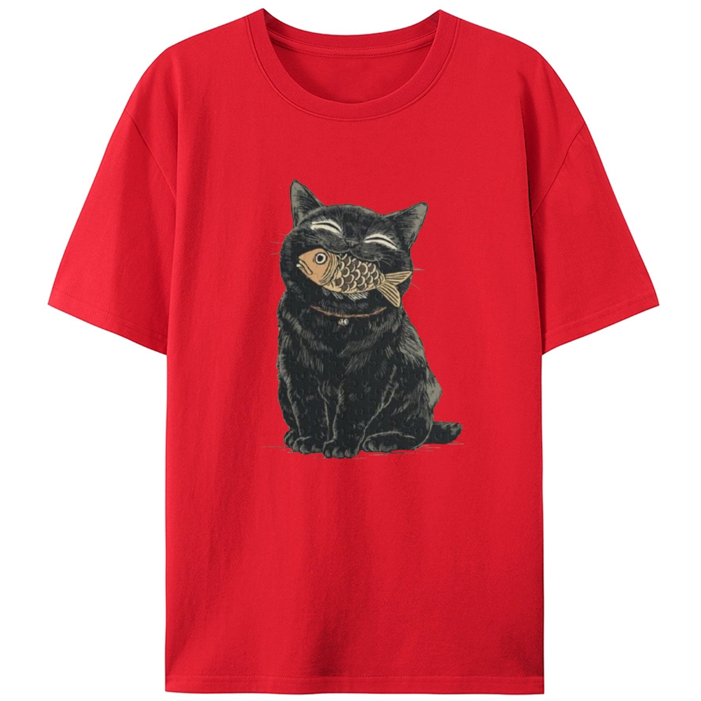 Fish Thief Black Cat Retro Designed for Women - Slim Fit Cotton Tee
