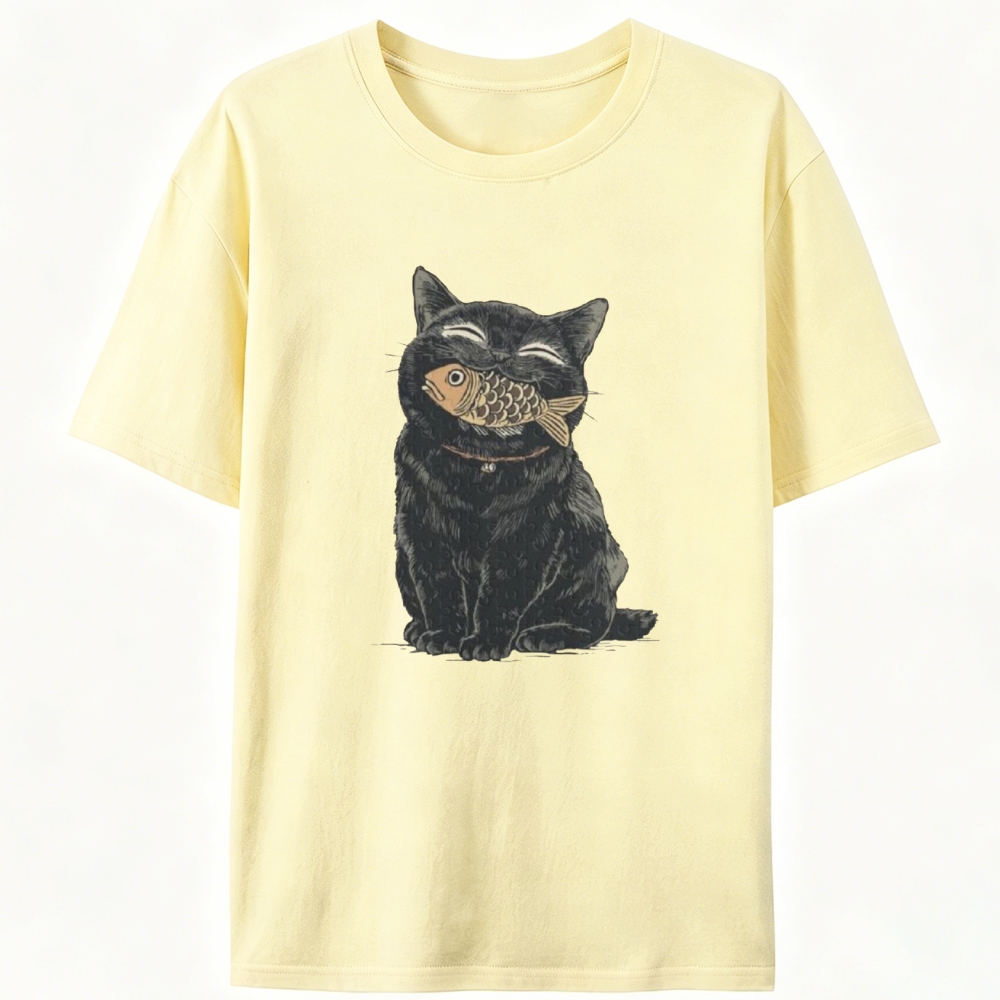 Fish Thief Black Cat Retro Designed for Women - Slim Fit Cotton Tee