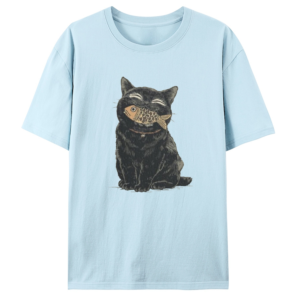 Fish Thief Black Cat Retro Designed for Women - Slim Fit Cotton Tee