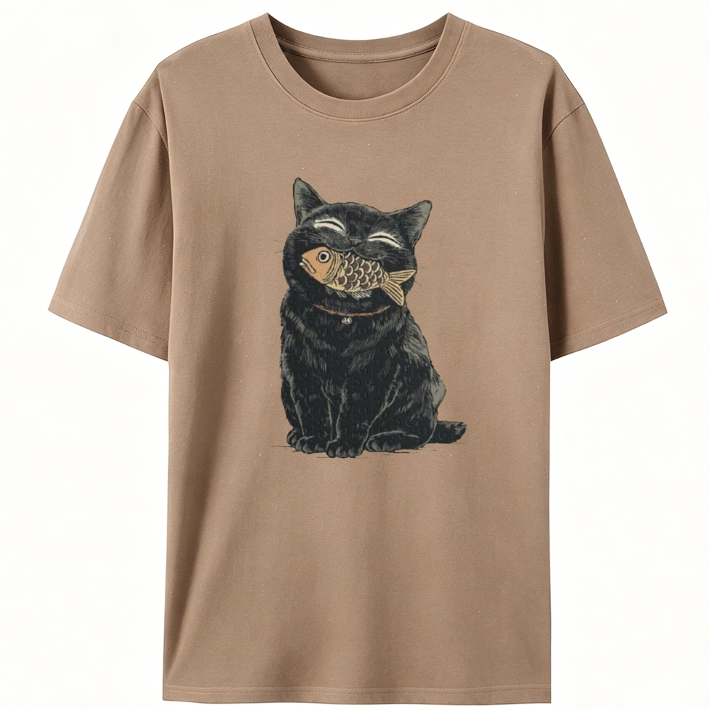 Fish Thief Black Cat Retro Designed for Women - Slim Fit Cotton Tee