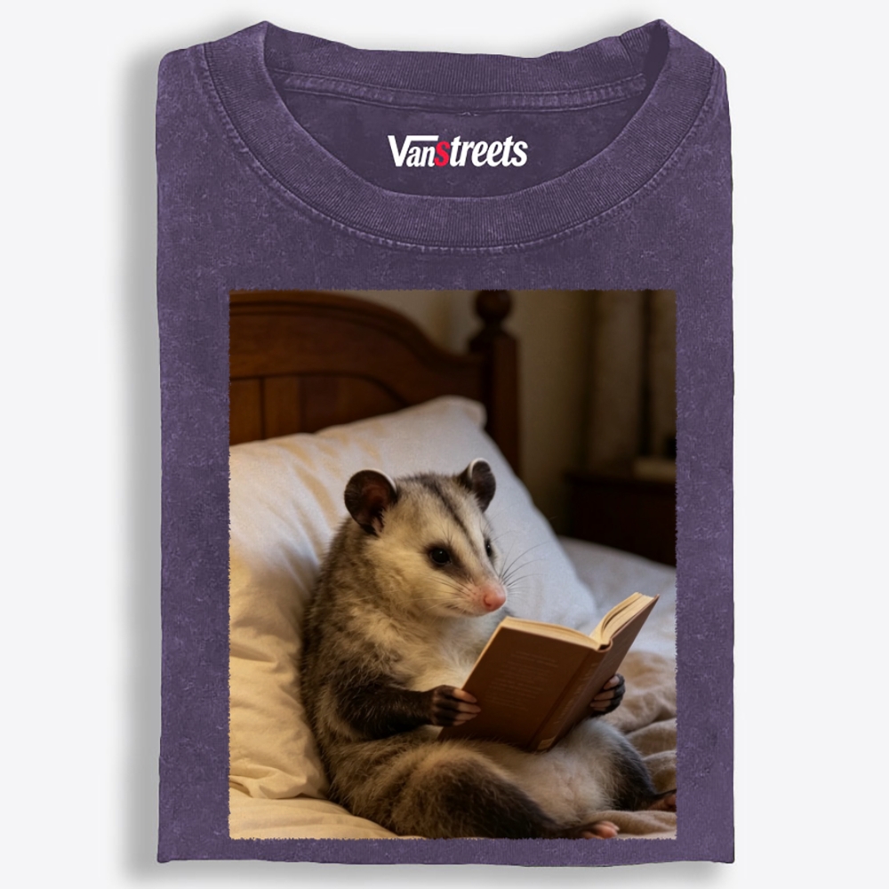 Bedtime Bookworm Possum Retro Washed T-Shirt | 100% Cotton | Streetwear Essential