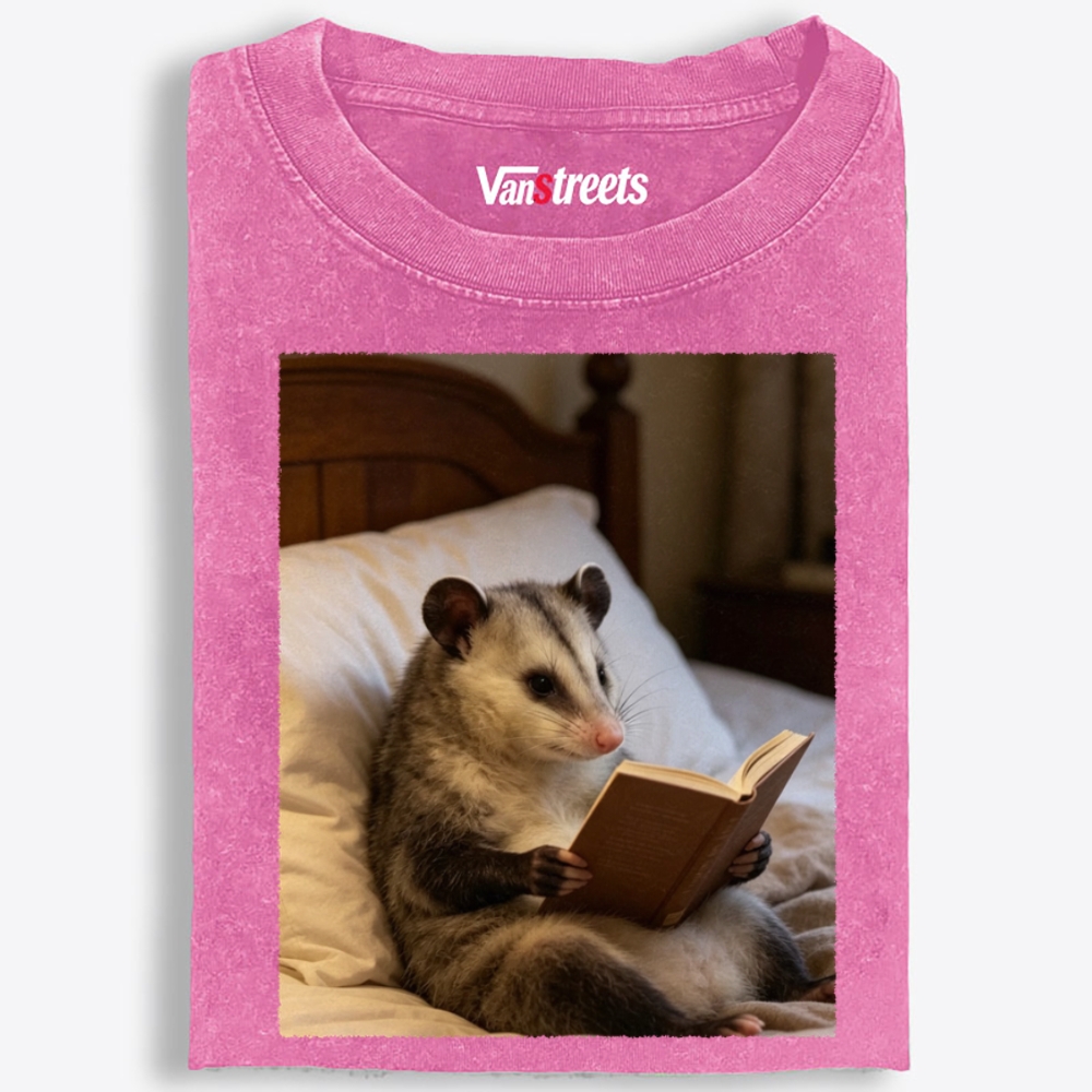 Bedtime Bookworm Possum Retro Washed T-Shirt | 100% Cotton | Streetwear Essential