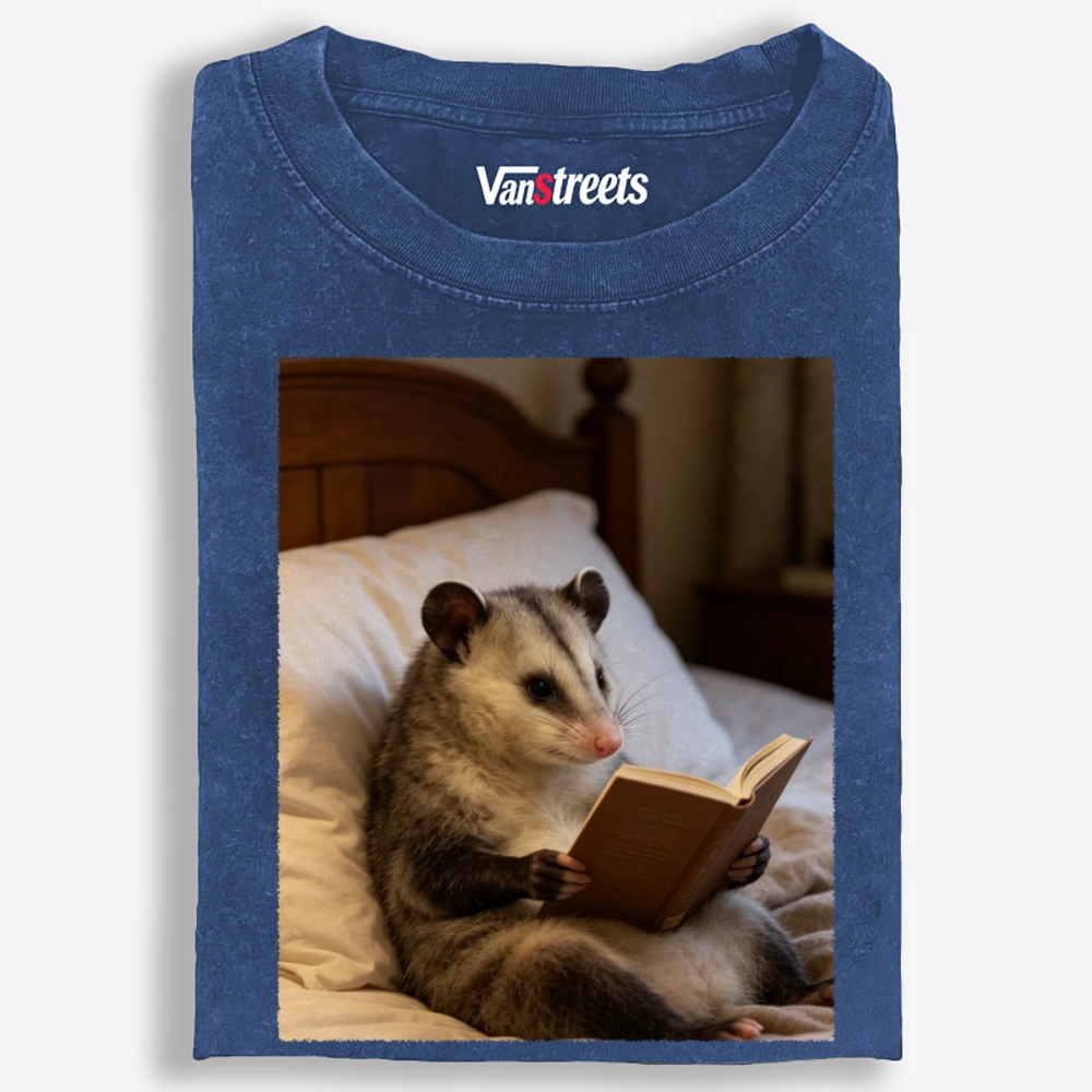 Bedtime Bookworm Possum Retro Washed T-Shirt | 100% Cotton | Streetwear Essential