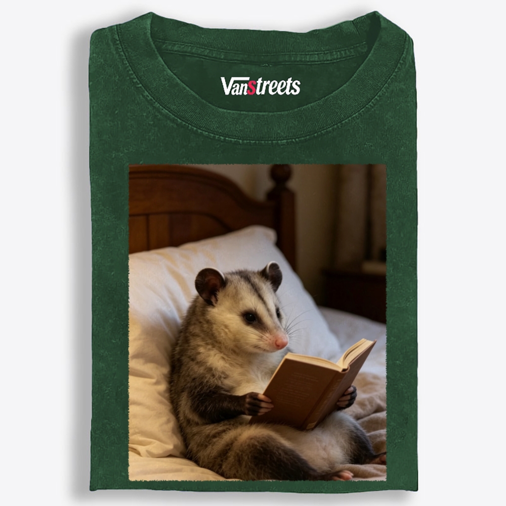 Bedtime Bookworm Possum Retro Washed T-Shirt | 100% Cotton | Streetwear Essential