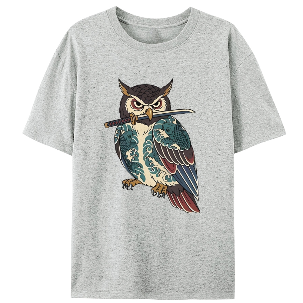 Samurai Owl Retro Designed for Women - Slim Fit Cotton Tee