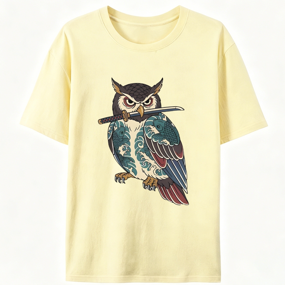 Samurai Owl Retro Designed for Women - Slim Fit Cotton Tee