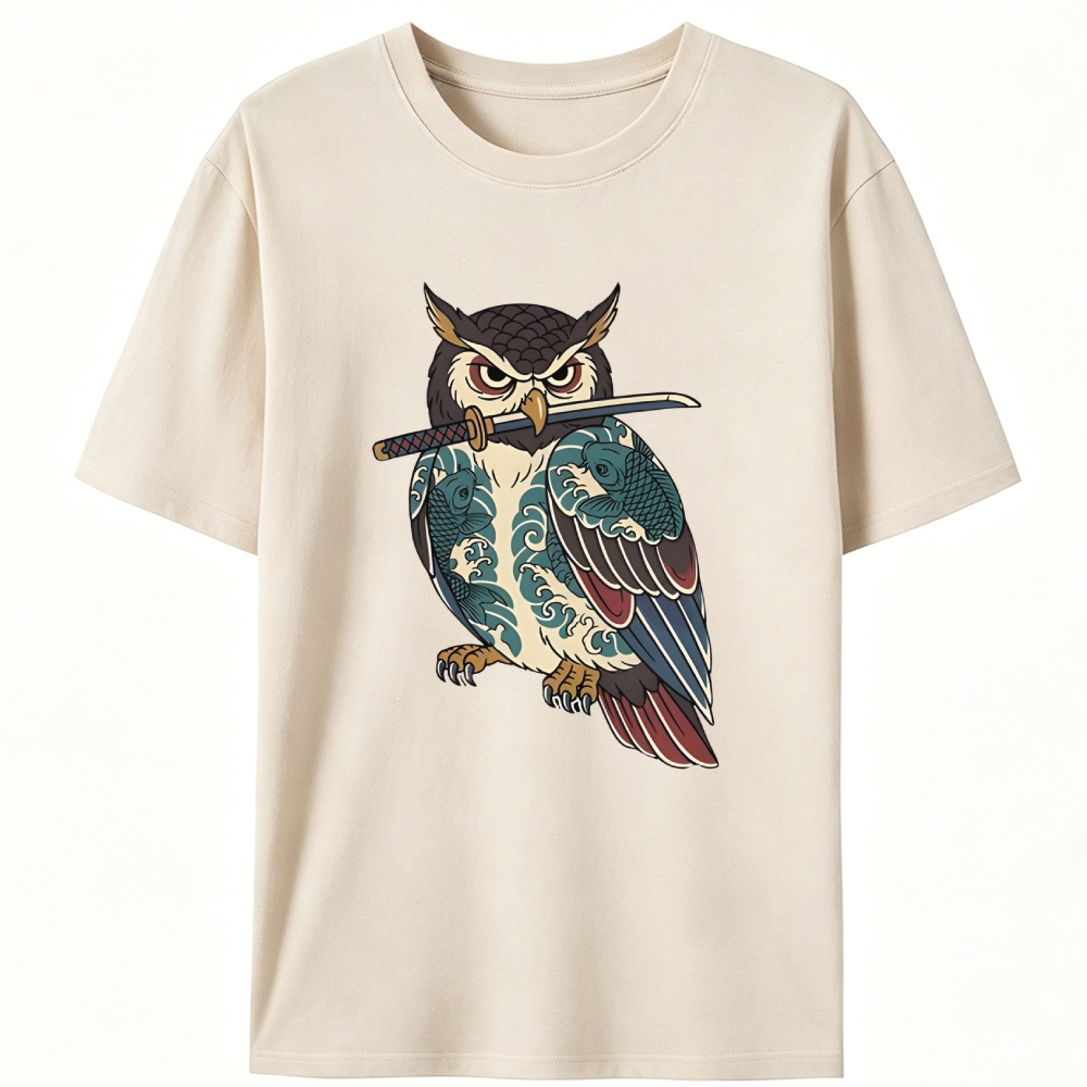 Samurai Owl Retro Designed for Women - Slim Fit Cotton Tee