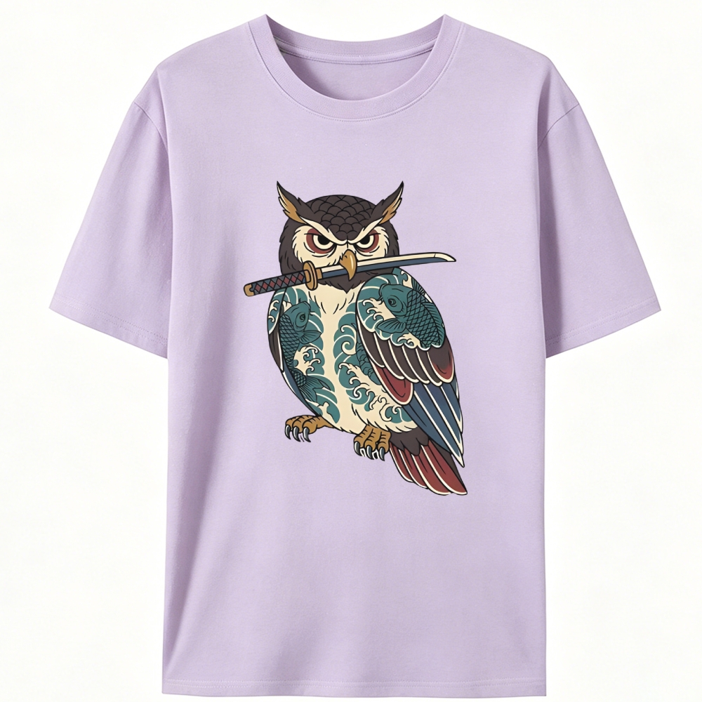 Samurai Owl Retro Designed for Women - Slim Fit Cotton Tee