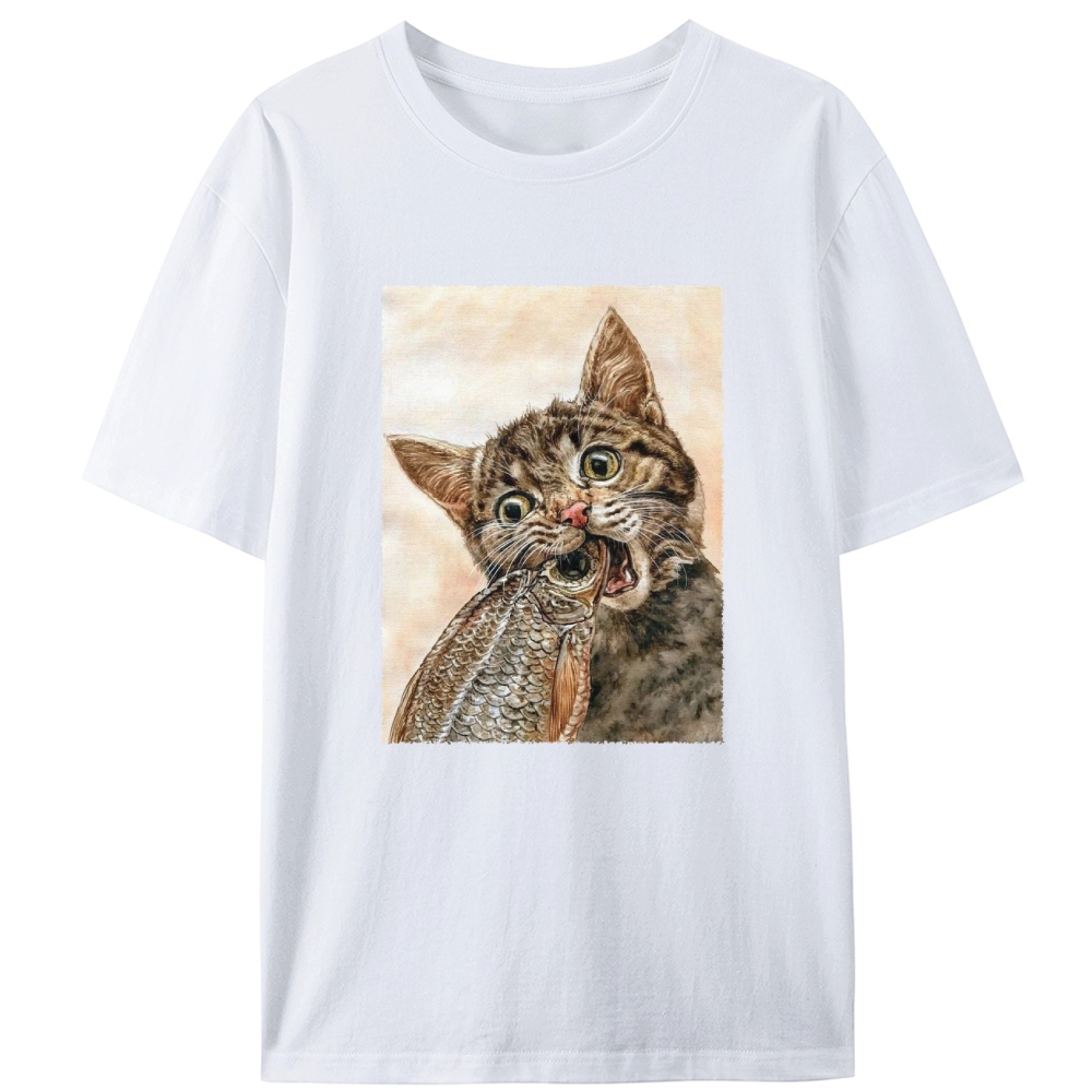 Fish Cat Retro Designed for Women - Slim Fit Cotton Tee