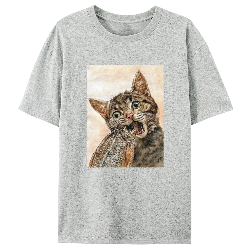 Fish Cat Retro Designed for Women - Slim Fit Cotton Tee