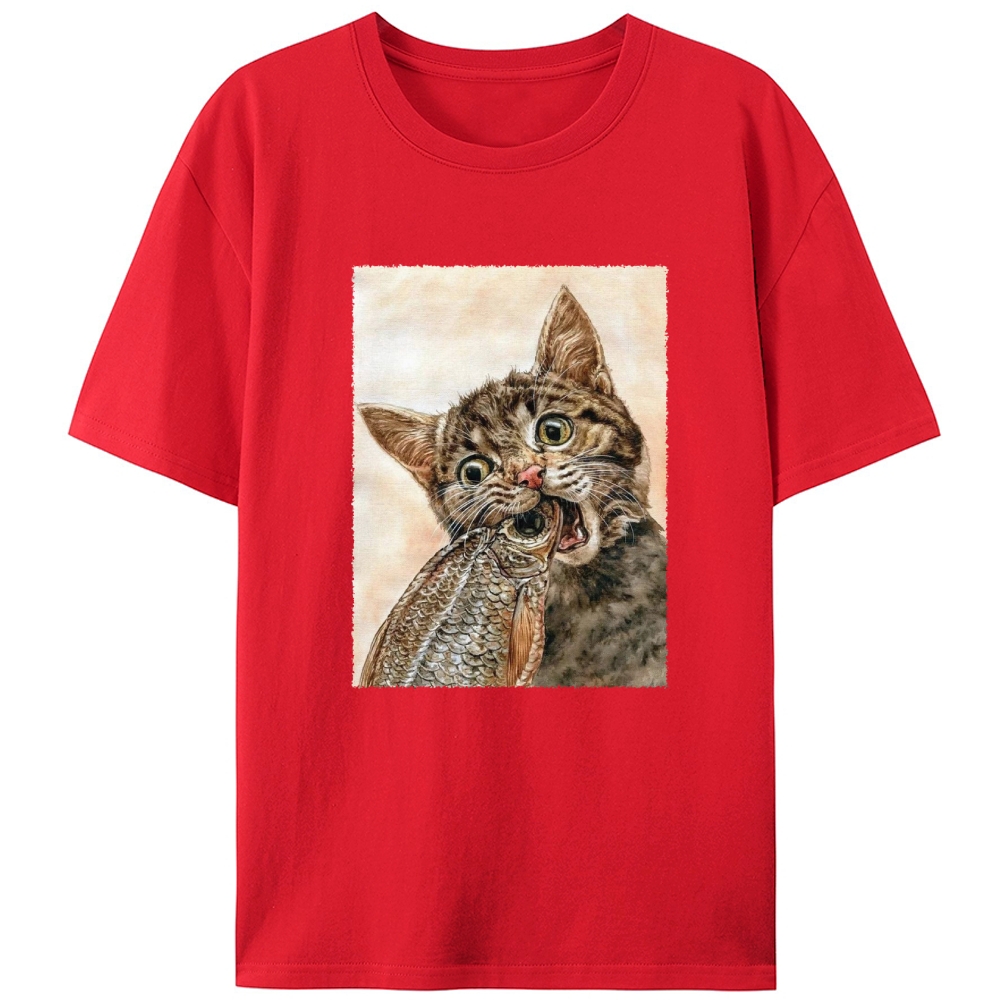 Fish Cat Retro Designed for Women - Slim Fit Cotton Tee