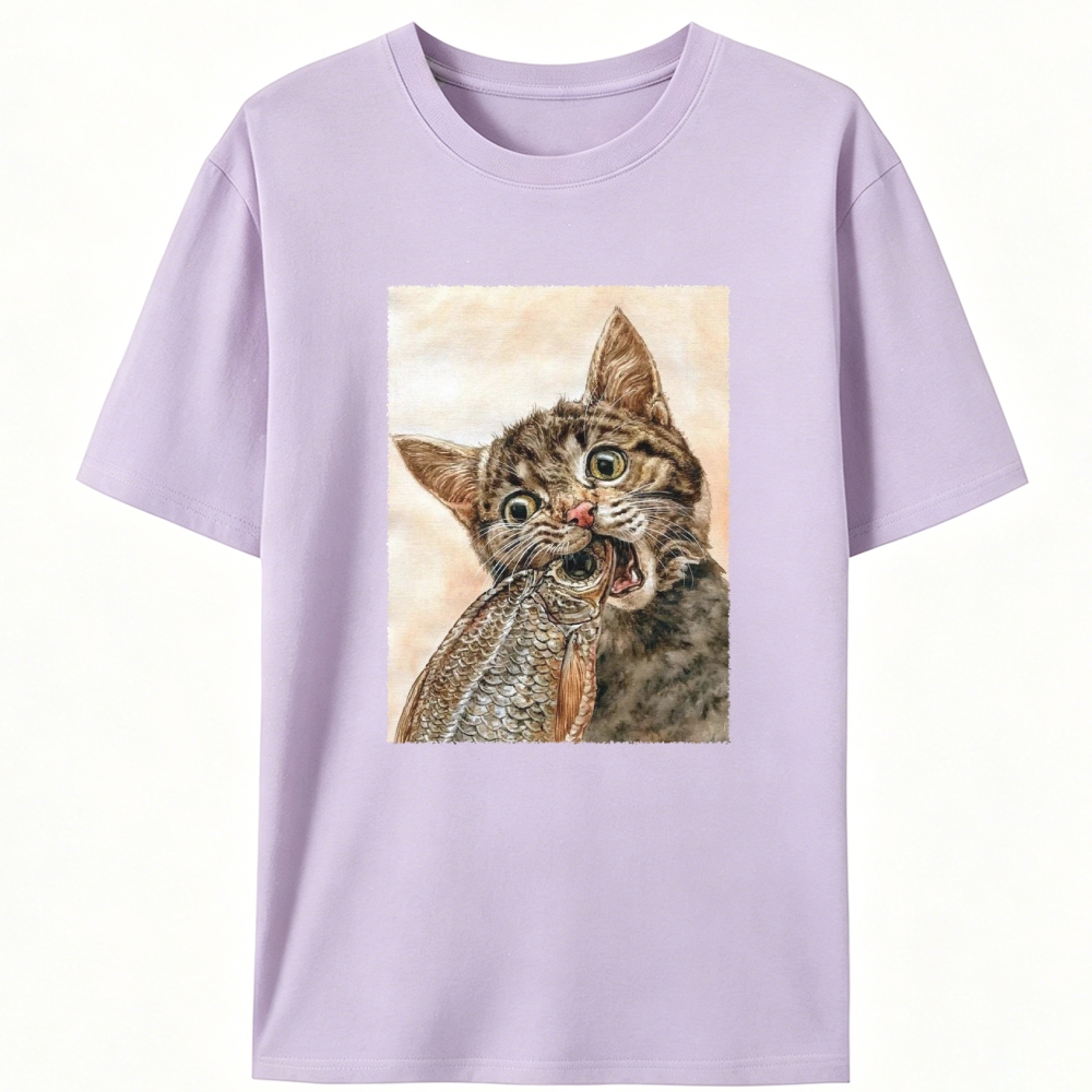 Fish Cat Retro Designed for Women - Slim Fit Cotton Tee